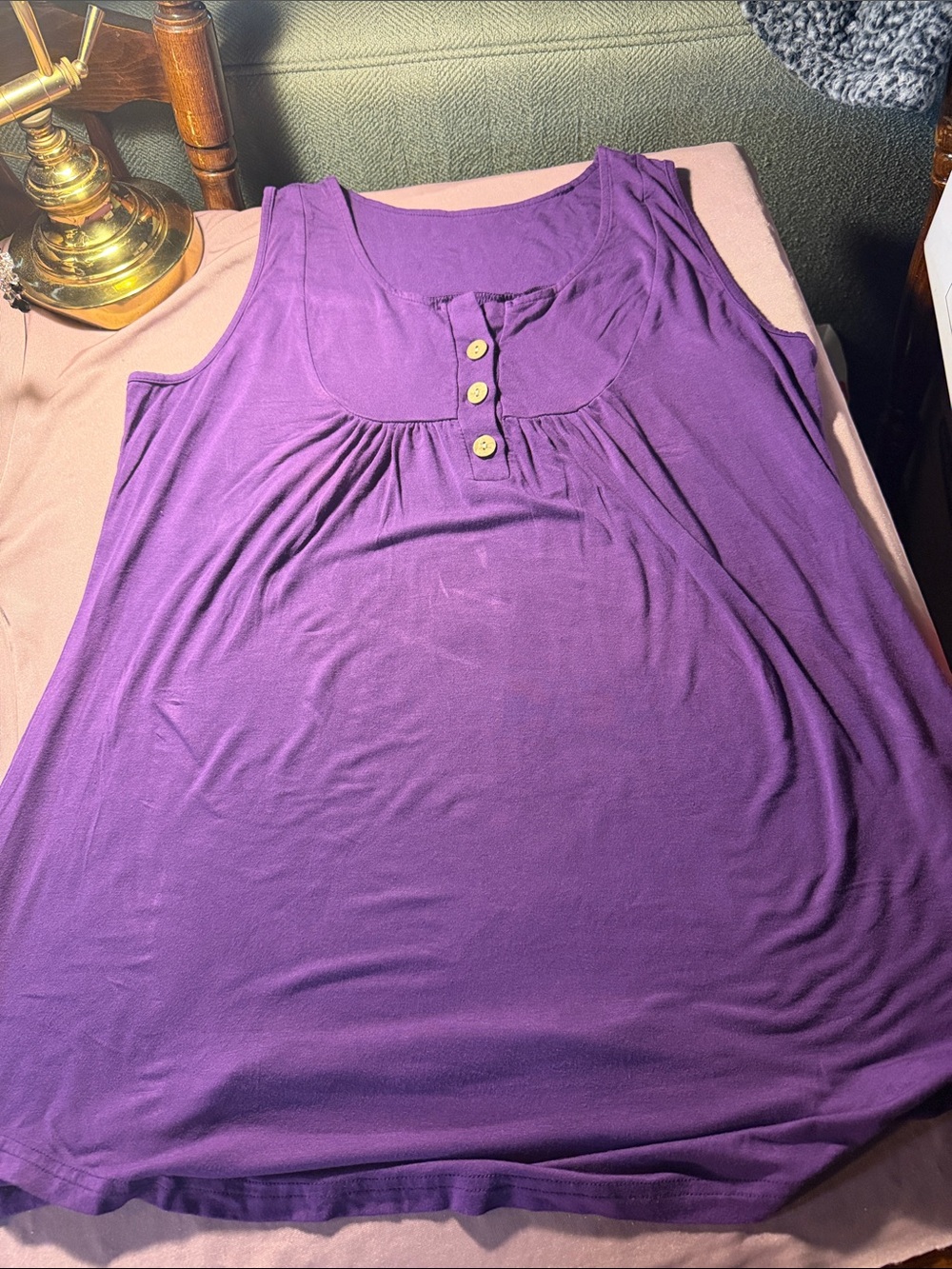 Purple Sleeveless Henley Tank Top with Button Detail